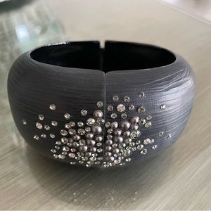 Alexis Bittar black lucite crystal-studded hinged bangle bracelet